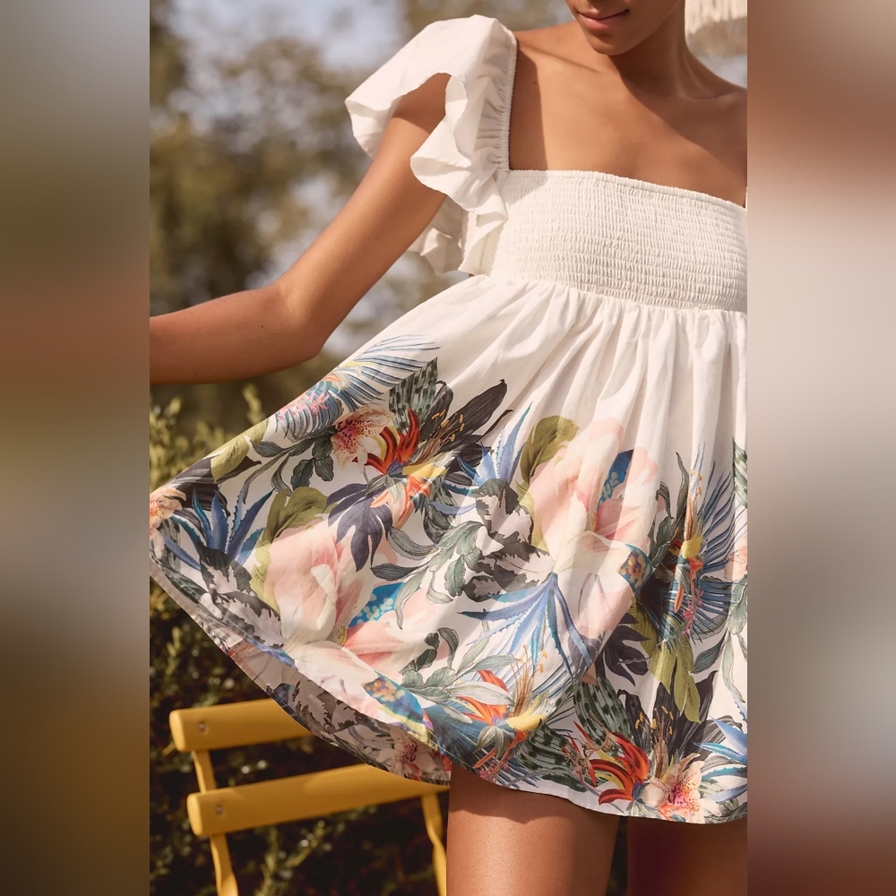 By Anthropologie Ruffle-Sleeve Open-Back Mini Dress